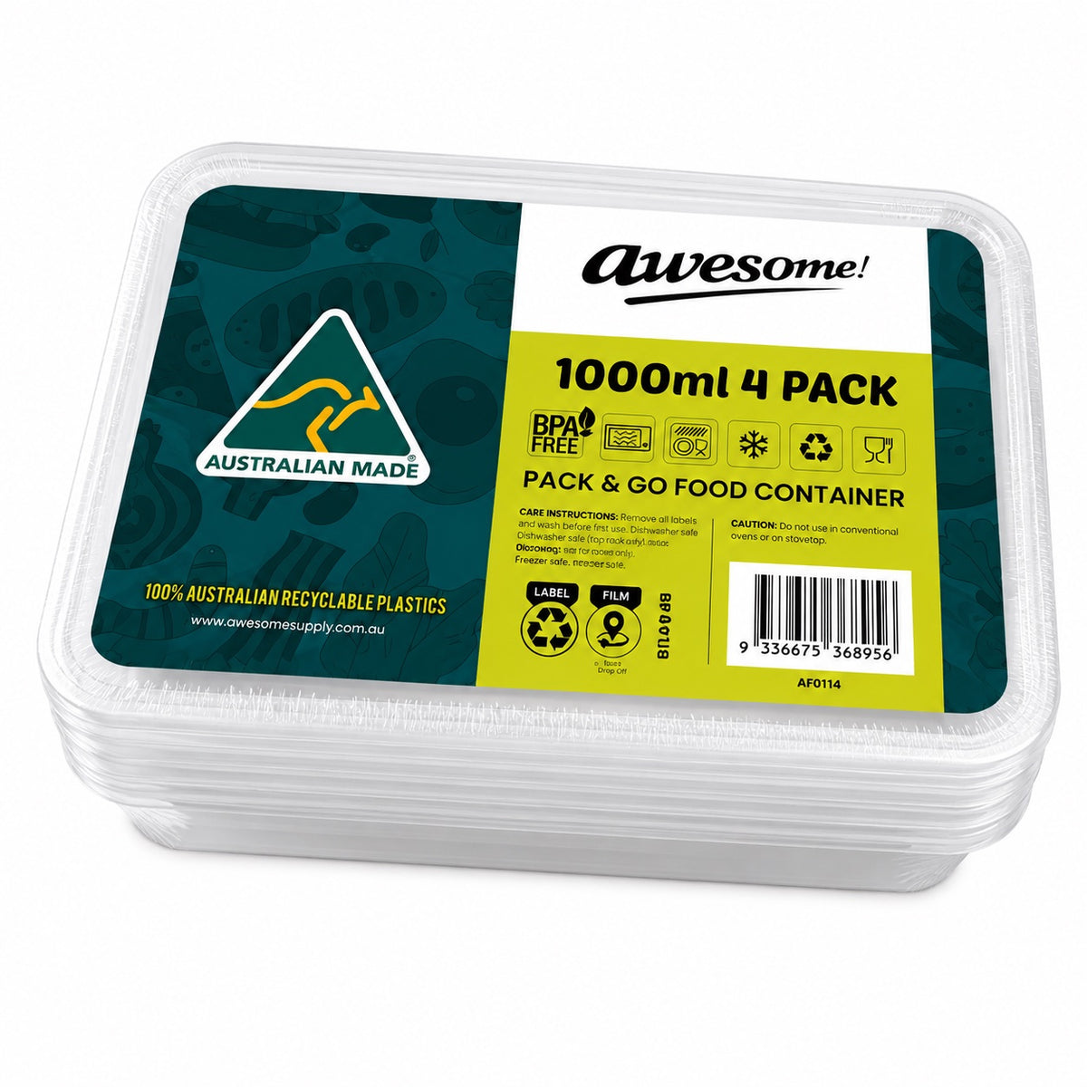 Rect Food Container 1000ml 4pk