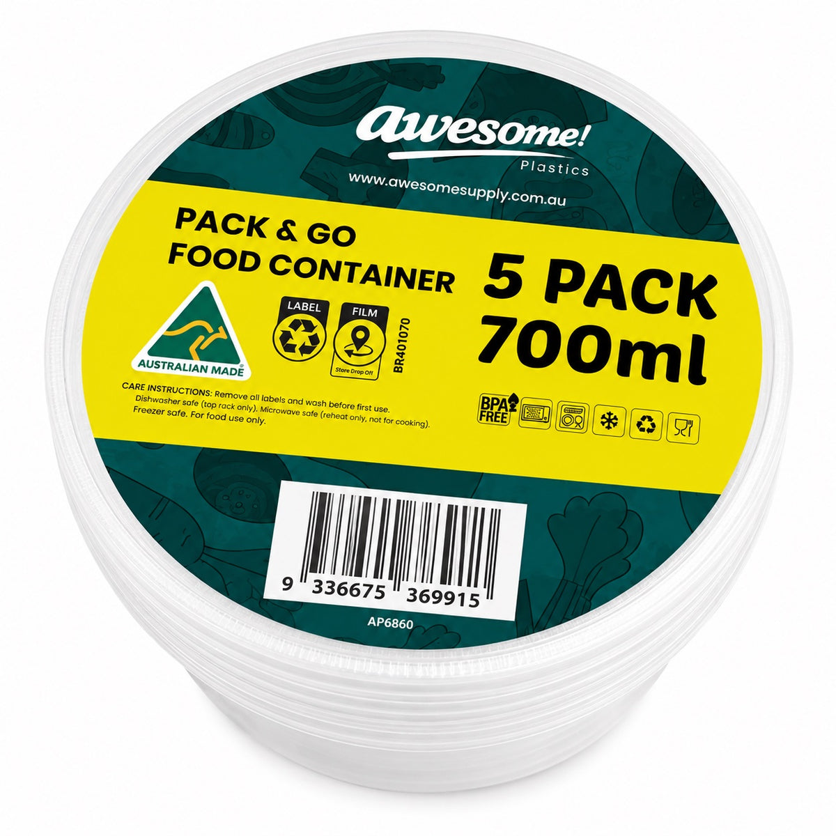 Round Food Container 700ml 5pk