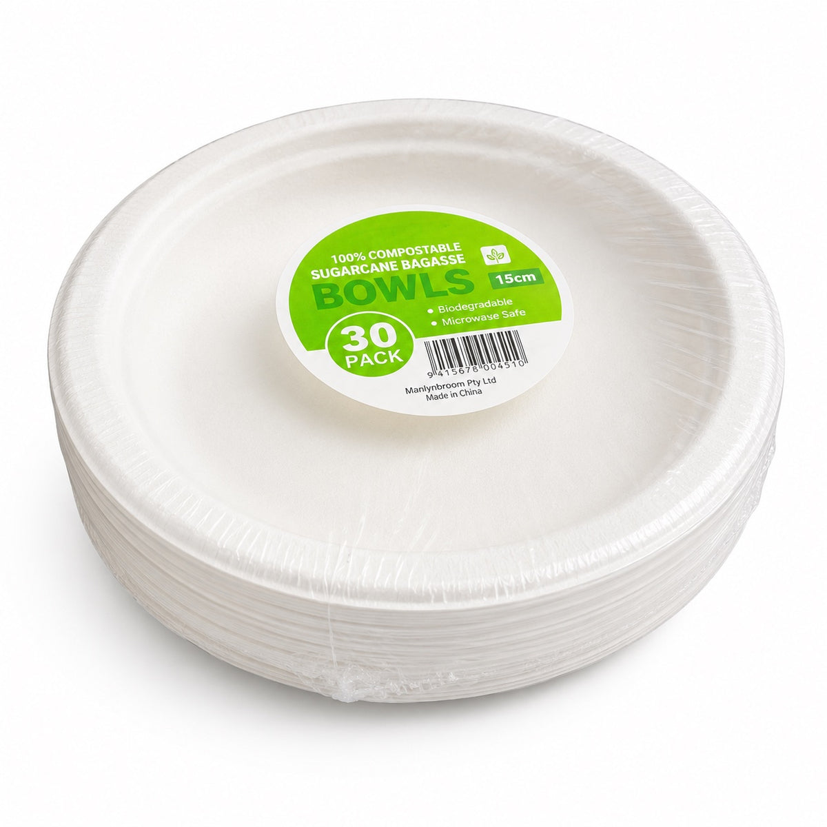 Eco Sugarcane Bowl White 18cm 30pk