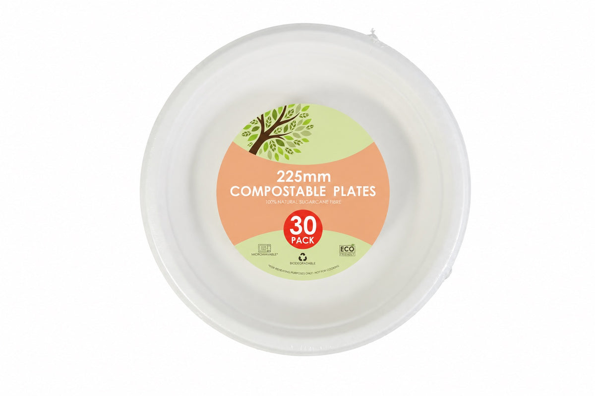 Eco Sugarcane Side Plate White 23 Cm 30pk
