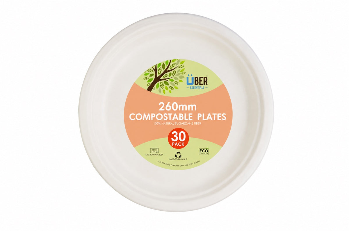 Eco Sugarcane Side Plate White 26cm 30pk