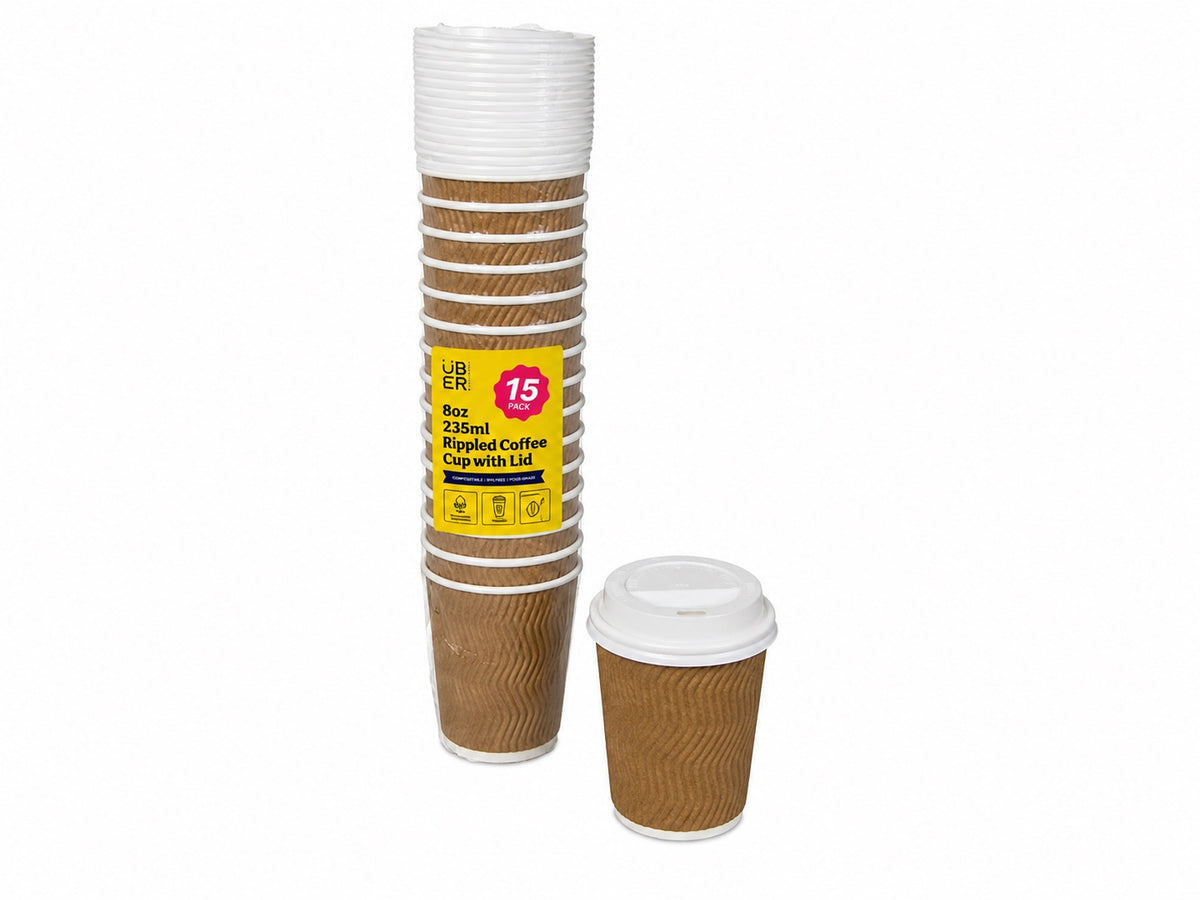 Coffee Cup & Lid 3 Layers 8oz Pk15