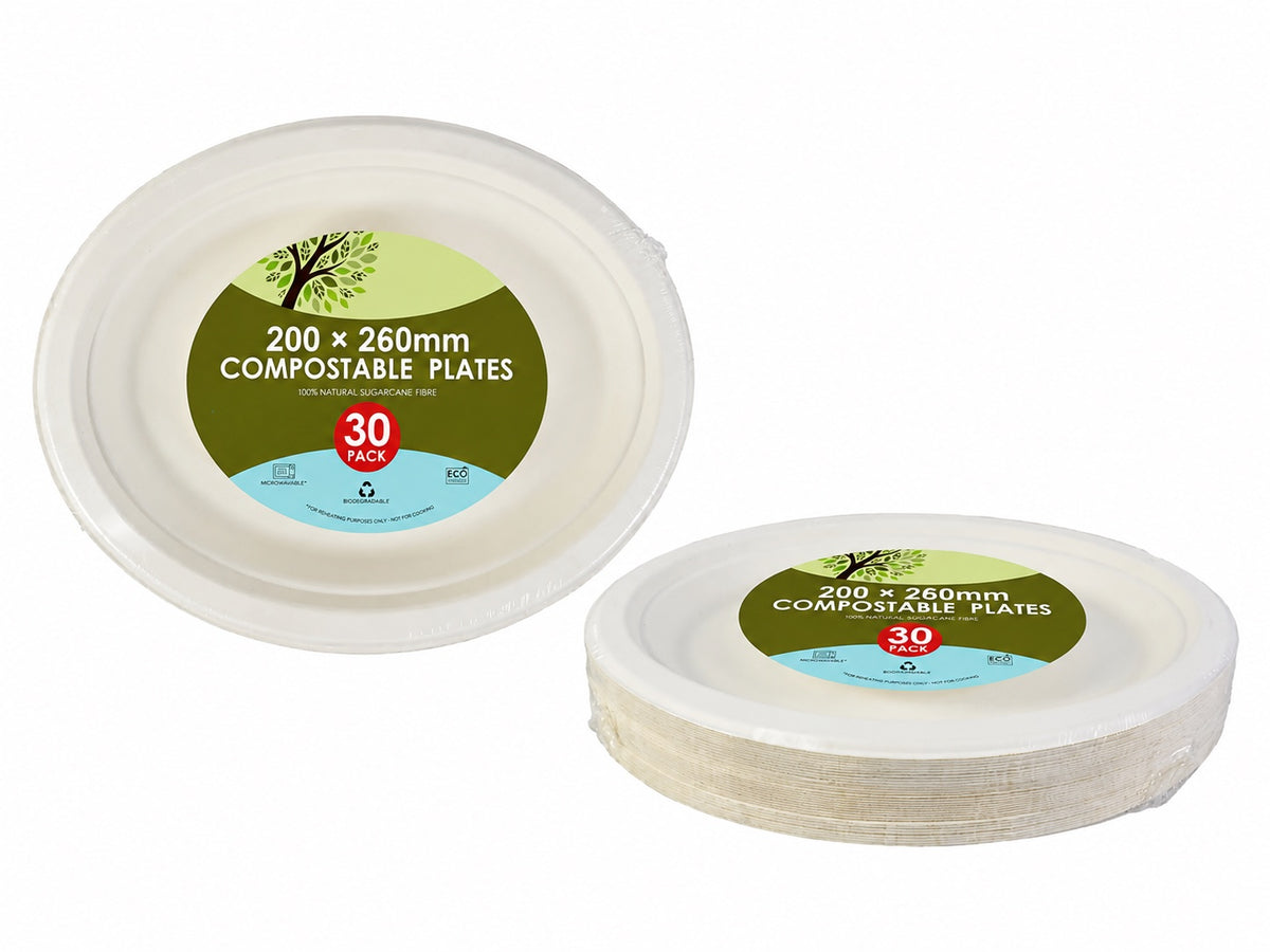 Eco Sugarcane Oval Plate White 20*25 Cm 30pk