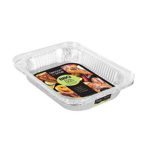 Foil Tray Lge W/ Plastic Lid 2pk 45x34x6.5cm