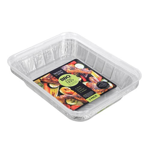 Foil Tray W/ Plastic Lid 3pk 31.5x25.5x5.5cm