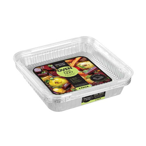 Foil Tray W/ Plastic Lid 4pk 22x22x4cm