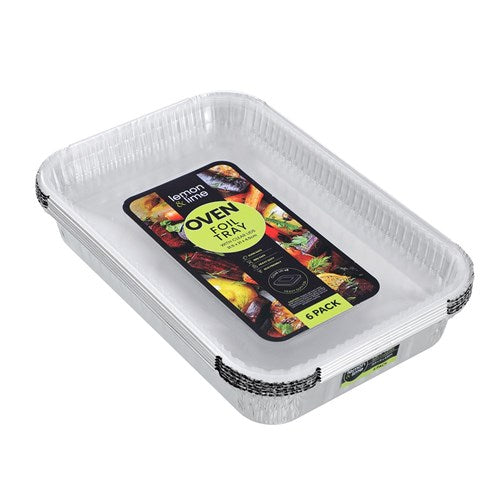 Foil Tray W/ Plastic Lid 6pk 31.5x21x4.5cm