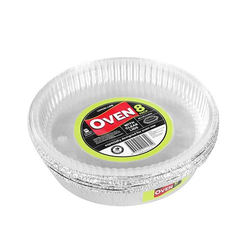 Foil Tray Round W/ Plastic Lid 8pk 23x23x4.5cm