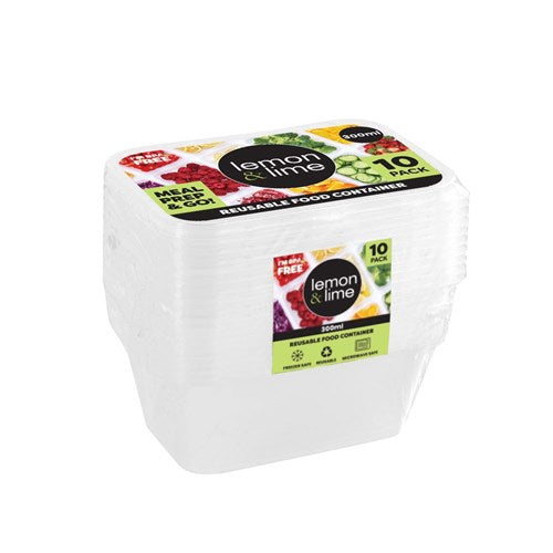 REUSABLE FOOD CONTAINER RECT 300ML 10PK