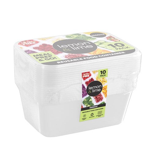 REUSABLE FOOD CONTAINER RECT 1.5L 10PK