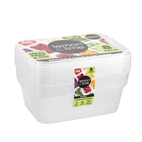 REUSABLE FOOD CONTAINER RECT 2L 8PK