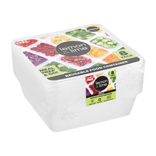 REUSABLE FOOD CONTAINER SQR 950ML 8PK