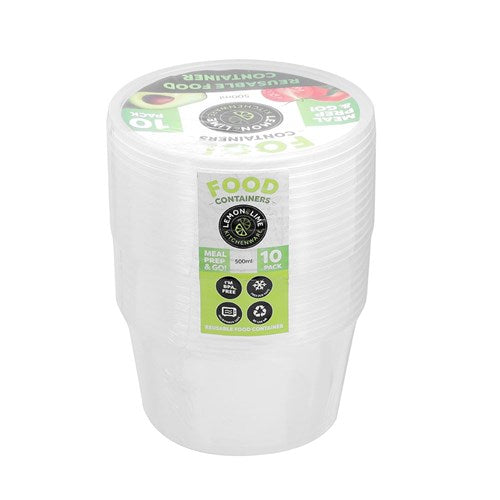 REUSABLE FOOD CONTAINER RND 500ML 10PK