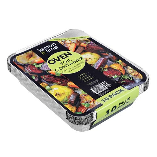 Foil Containers W/ Lid 10pk 32x26x5.5cm
