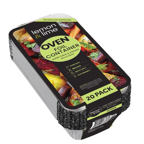 Foil Container W/lid 20pk 20x11x5cm