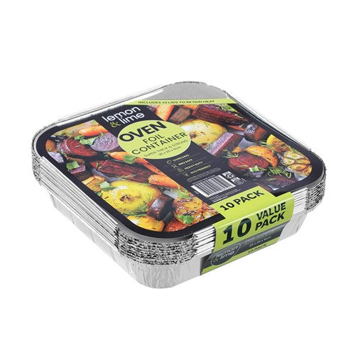 Foil Container W/lid 10pk 25x25x5cm