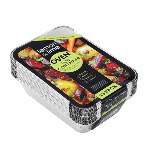 Foil Container W/lid 15pk 22x15.5x5cm