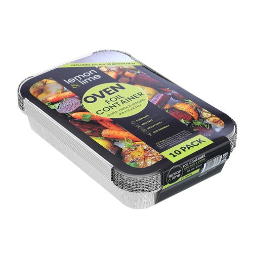 Foil Container W/ Lid 10pk 31.5x21x4.5cm