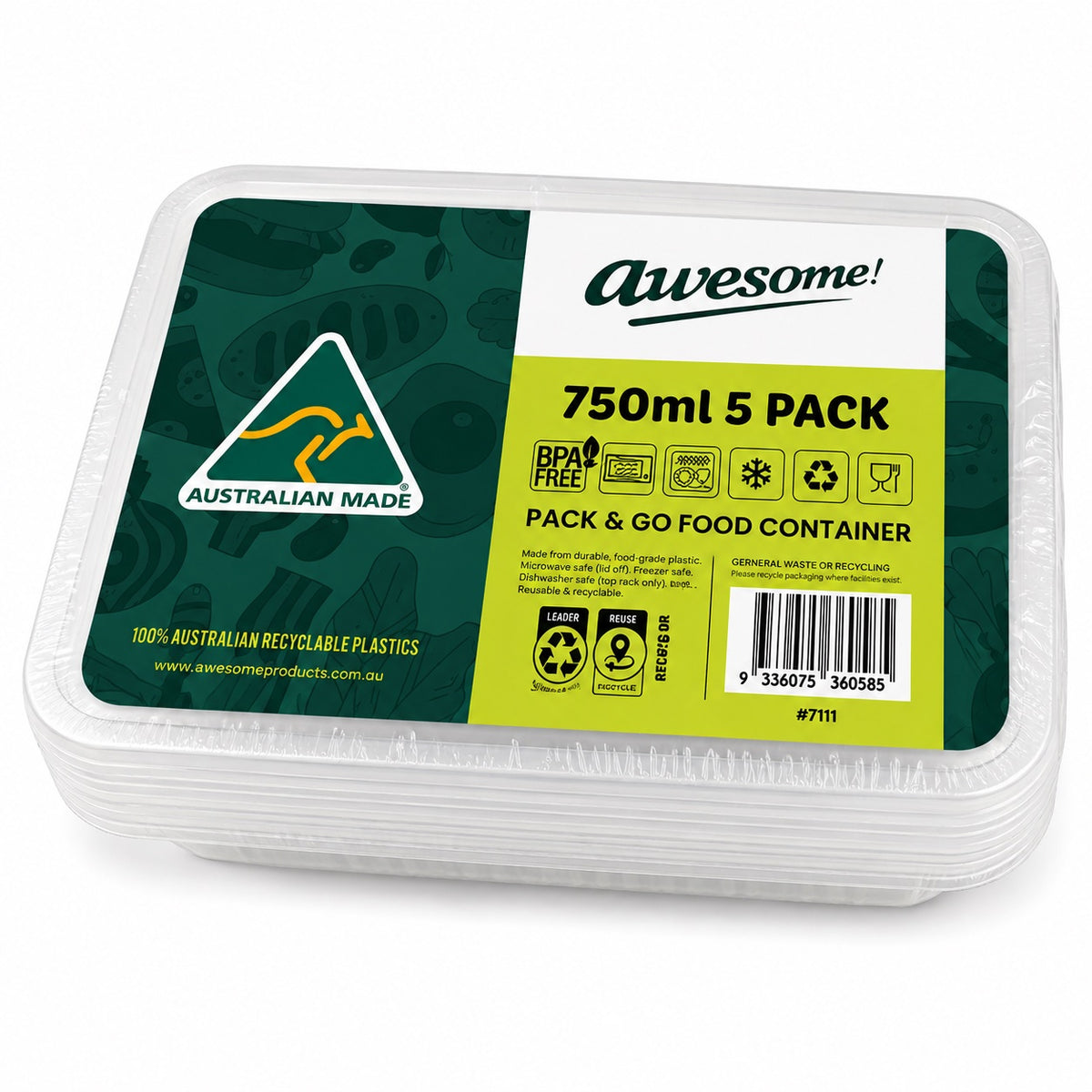 Rect Food Container 750ml 5pk