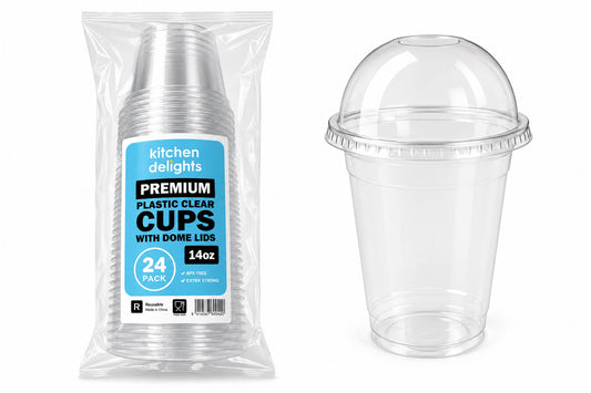 Premium Plastic Cup With Dome Lid 14oz 24pk