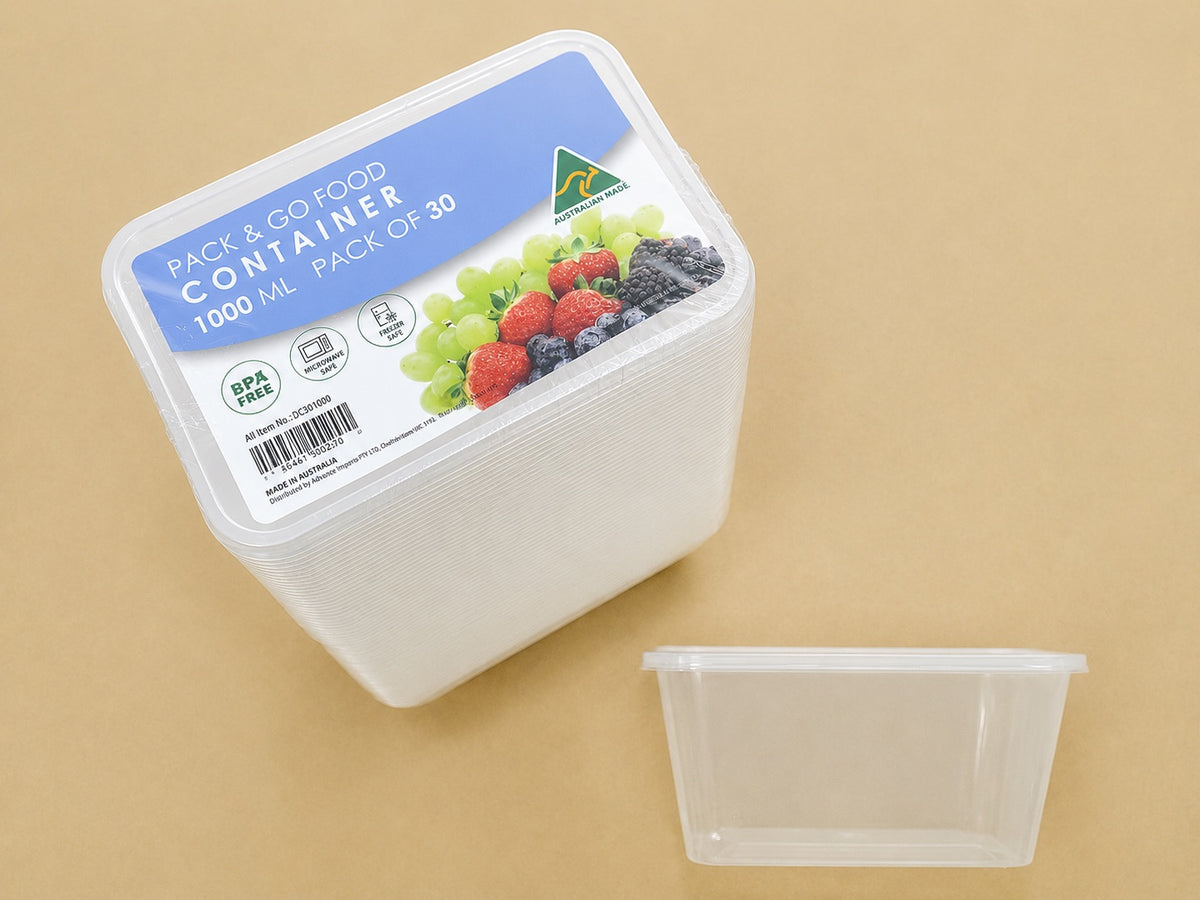 Reusable Food Container Rect 1000ml 30Pk