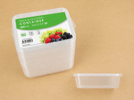 Reusable Food Container Rect 500ml 30pk