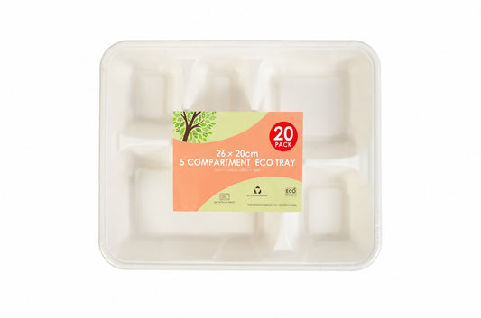 Eco Sugarcane Side Plate White 5 Compartment 20pk