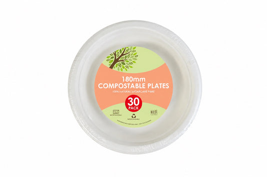 Eco Sugarcane Side Plate White 18cm 30pk