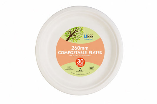 Eco Sugarcane Side Plate White 26cm 30pk