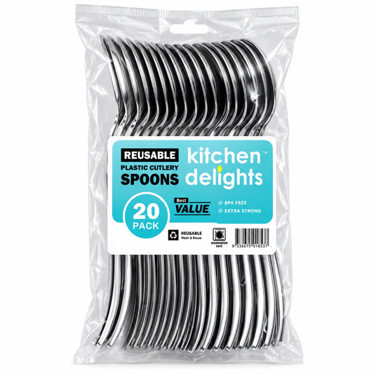 Reusable Plastic Spoon (silver) 20pk