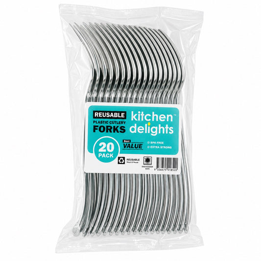 Reusable Plastic Fork (silver) 20pk