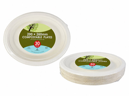 Eco Sugarcane Oval Plate White 20*25 Cm 30pk