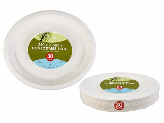 Eco Sugarcane Oval Plate White 25*32 Cm 30pk
