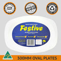 50pc 300mm x 210mm White Plastic Oval Plate Catering Microwaveable Recyclable