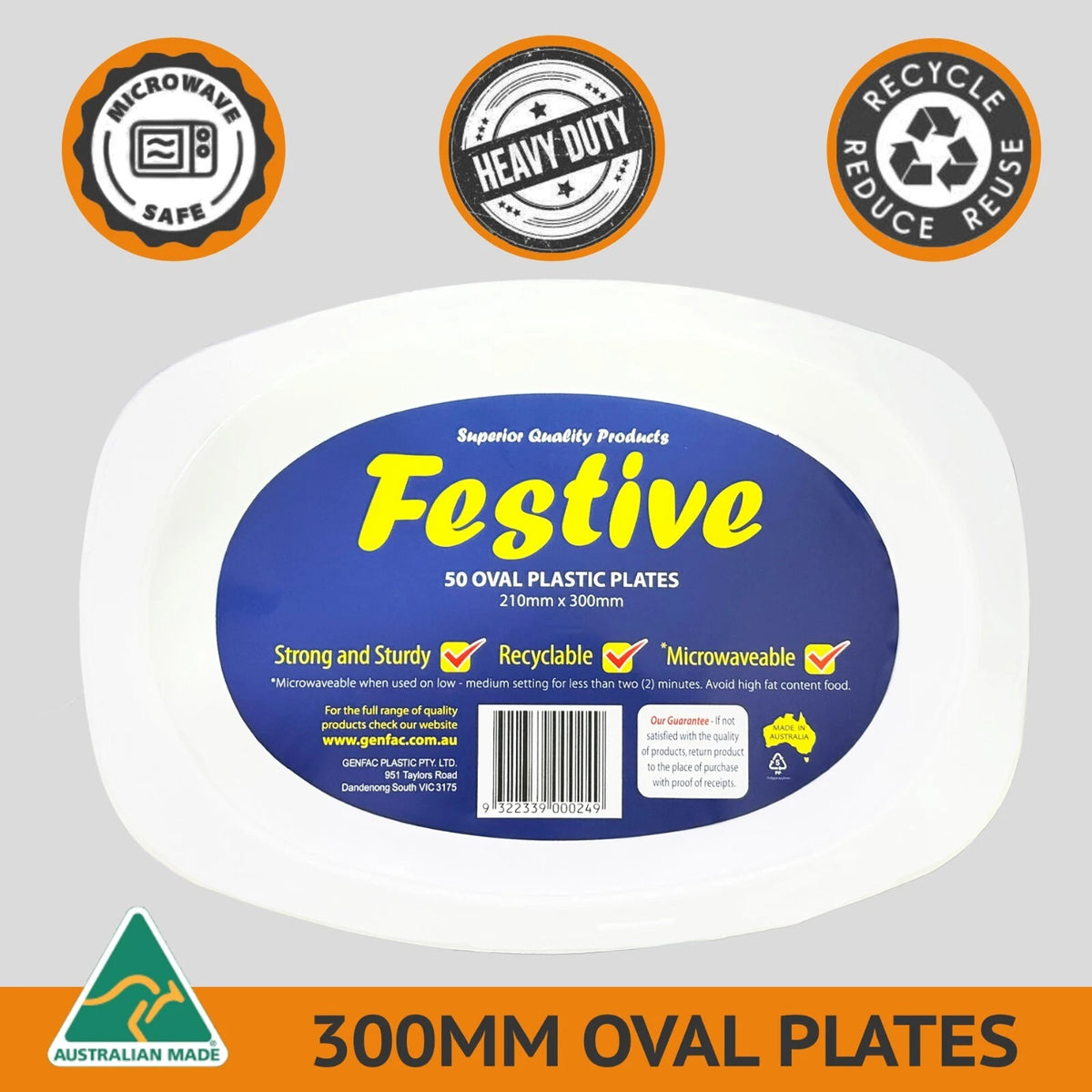 Plastic Oval Plate (White) 300mm X 210mm 50pc