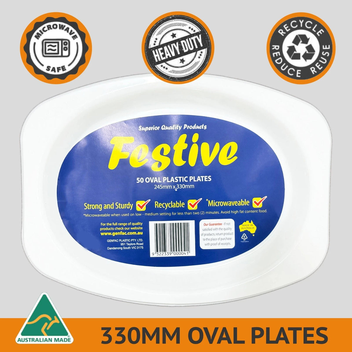 Plastic Oval Plate (White) 50pc 330mm X 245mm