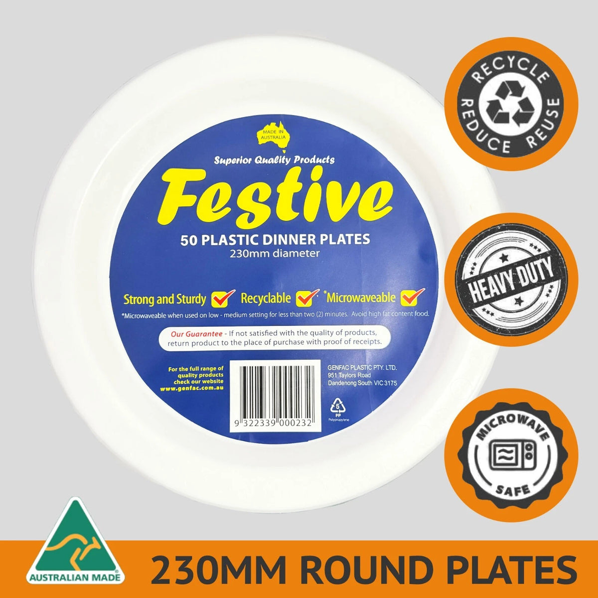 Plastic Dinner Plates (White) 230mm 50pc