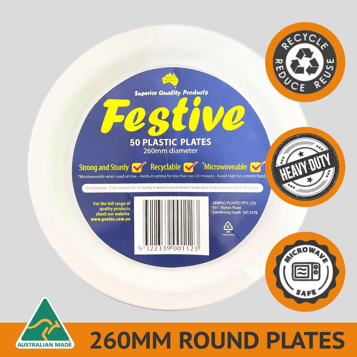 Plastic Dinner Plates (White) 260mm 50pc