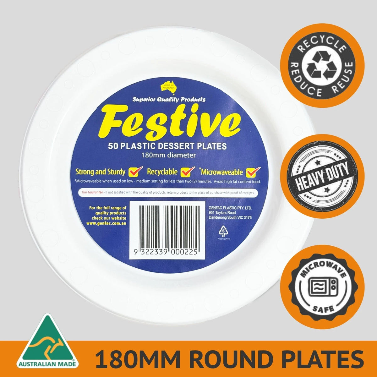 Plastic Dessert Plates (White) 180mm 50pc