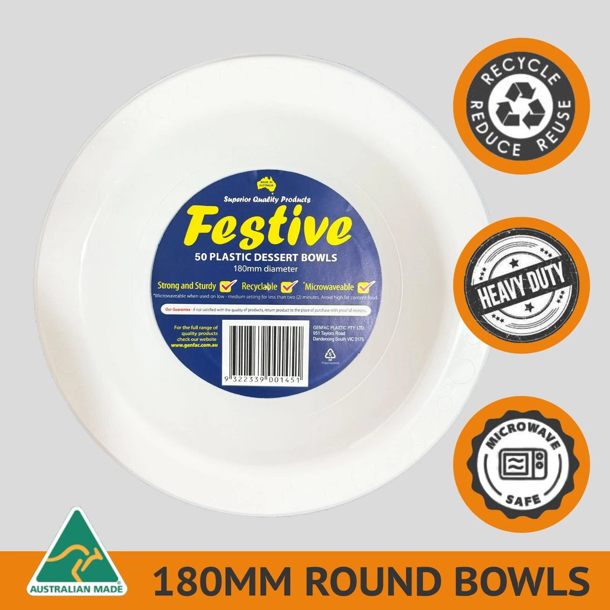 Plastic Bowl (White) 180mm 50pc